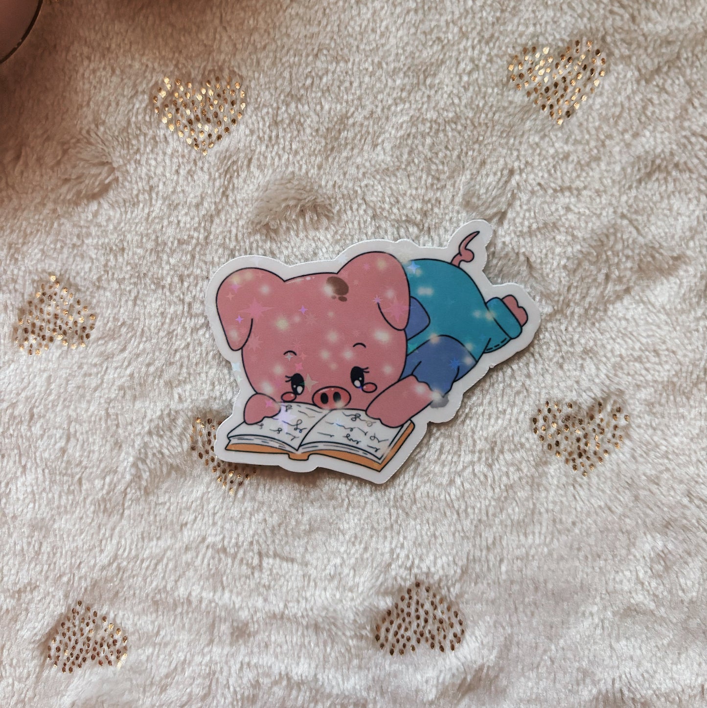 Pig reading sticker