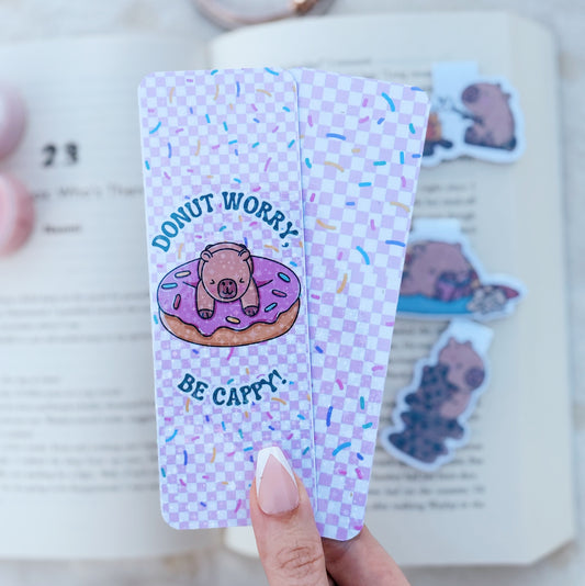 Capybara donut worry be Cappy bookmark