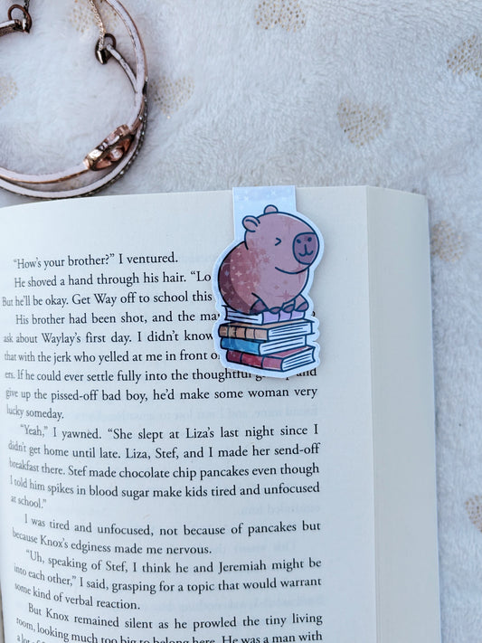 Capybara and stack of books magnetic bookmark